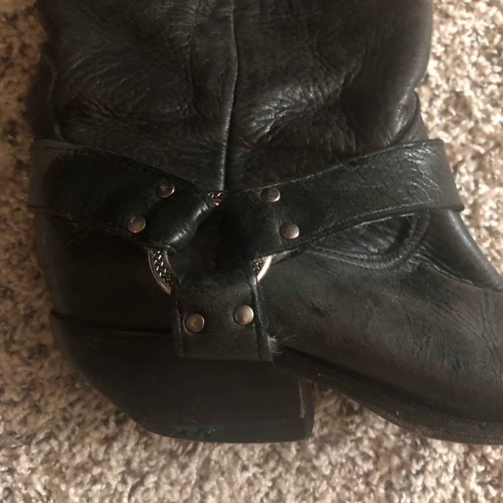 Zodiac Black Leather Boots with harnesses satin lining